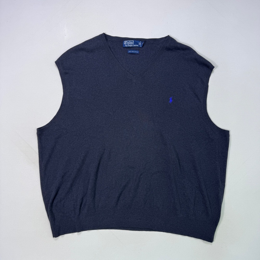 Polo Ralph Lauren Sweater Vest Mens 1XB Grey Pima Cotton V-Neck Pullover Big
